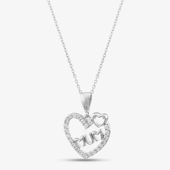 9ct White Gold Cubic Zirconia Open Heart Mum Necklace P1620W 5.13.0024