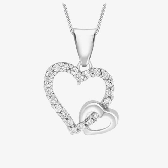 9ct White Gold Double Open Heart Cubic Zirconia Necklace 5.62.9164