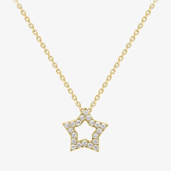 9ct Yellow Gold Cubic Zirconia Open Star Pendant Necklace 110625114399