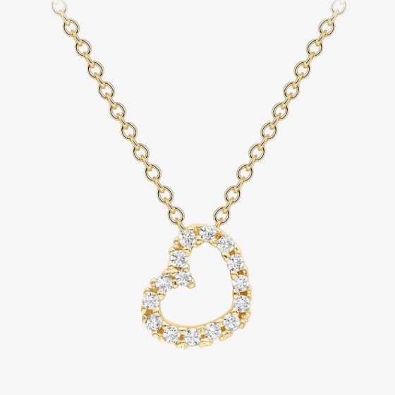 9ct Yellow Gold Cubic Zirconia Open Heart Pendant Necklace 110625114400