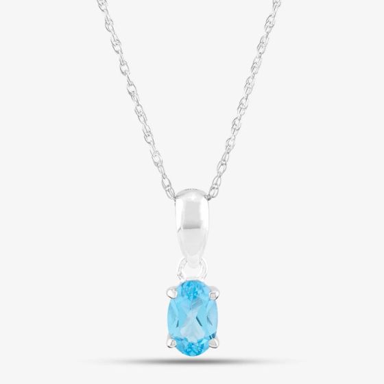 9ct White Gold Oval Cut Blue Topaz Necklace OJS0006P-SBT 9KW