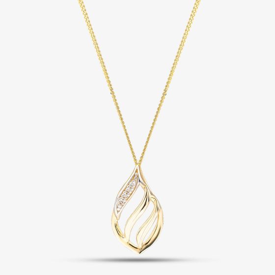 9ct Yellow Gold Cubic Zirconia Set Open Work Pendant Necklace GPD137