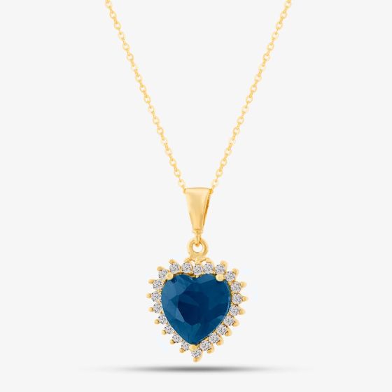 9ct Yellow Gold Blue Cubic Zirconia Heart Halo Pendant Necklace NBD026YSA TRACEY9-18