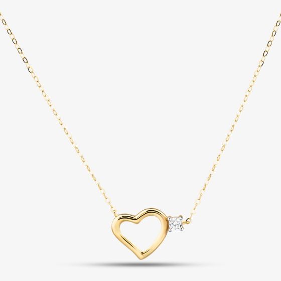 9ct Yellow Gold Cubic Zirconia Open Heart Necklace 1.19.2744