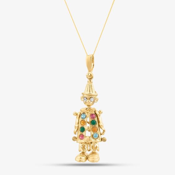 9ct Yellow Gold Multi Coloured Cubic Zirconia Clown Pendant Necklace 1.61.7192
