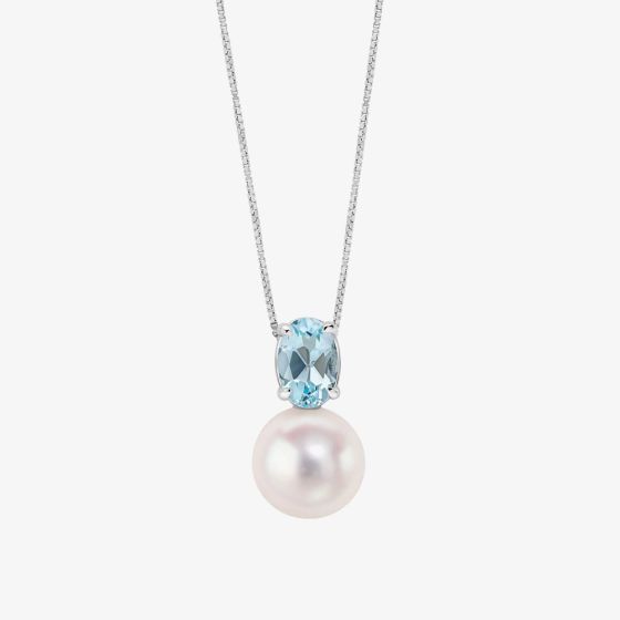9ct White Gold Freshwater Pearl & Blue Topaz Pendant GP2400W GN151