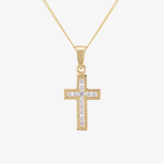 9ct Yellow Gold Channel-set Cubic Zirconia Cross GCS9