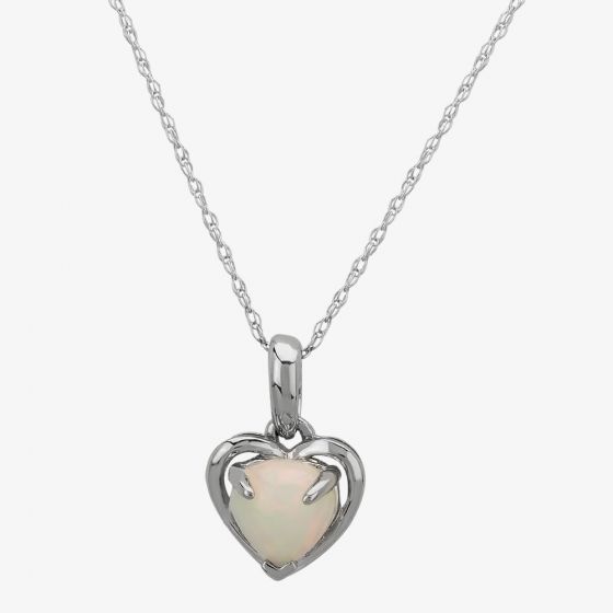 9ct White Gold Opal-set Heart Pendant OJP0183-EO