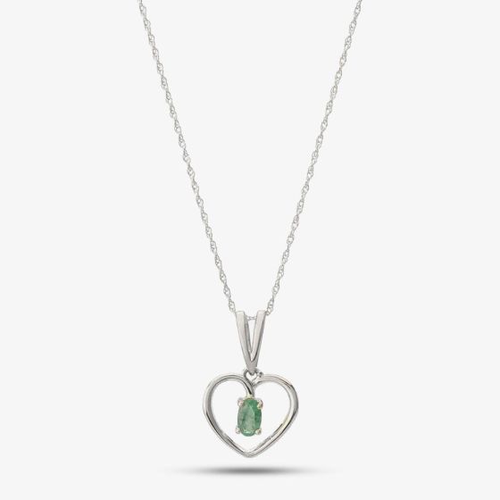9ct White Gold Emerald Open Heart Pendant OJP161W-E