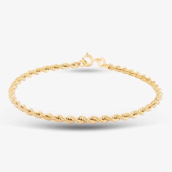 9ct Yellow Gold 7 Inch Rope Chain Bracelet 1.22.0171