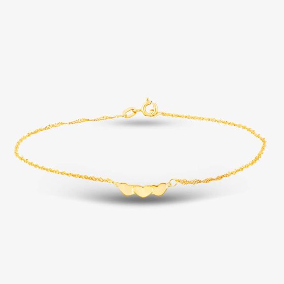 9ct Yellow Gold 9 Inch Heart Twist Curb Chain Anklet 1.23.1814