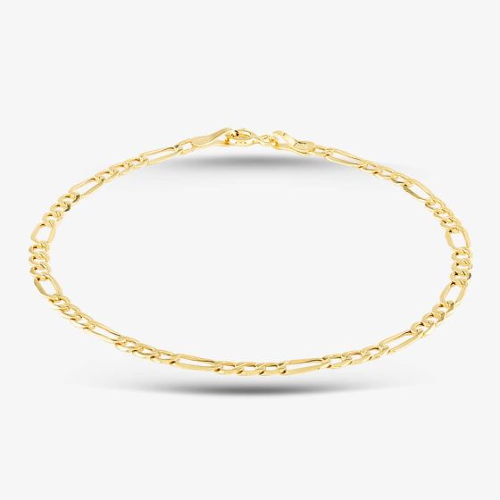 9ct Yellow Gold 7.25 Inch Figaro Chain Bracelet HF070-7.25