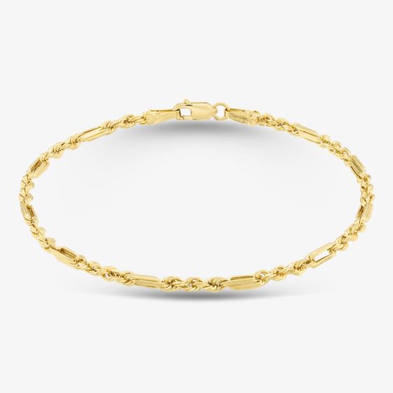 9ct Yellow Gold Diamond Cut Figaro Rope Bracelet 1.22.1171