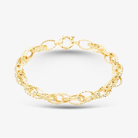 9ct Yellow Gold Double Oval Textured Link Bracelet 1.29.7072