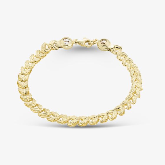 9ct Yellow Gold 7.5 Inch Stamped Leaf Link Bracelet HLLB-540-9Y-7.5