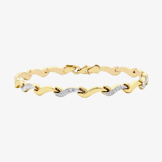 9ct Two-Tone Gold 19cm Diamond-Cut Wave Bracelet 2.26.8162