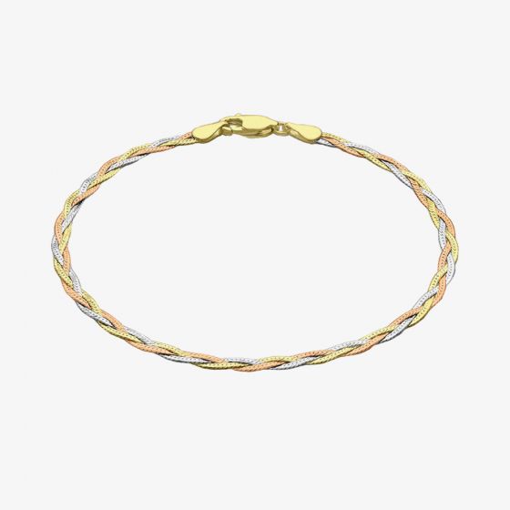 9ct Tri-Colour 19cm Diamond-Cut Herringbone Bracelet 3.26.2182