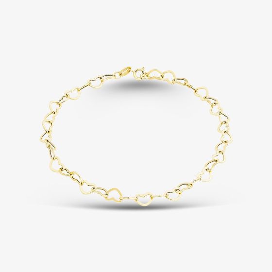 9ct Yellow Gold 7.5 Inch Heart Link Chain Bracelet HMHC-500-9Y-7.5