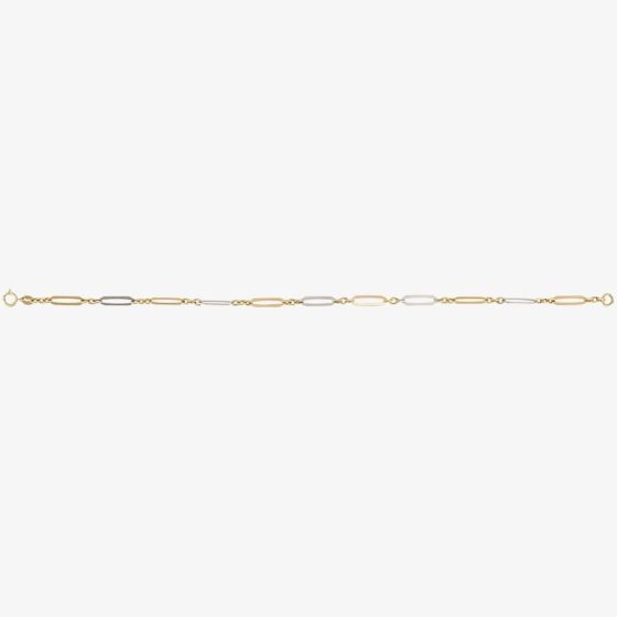 9ct Two Colour Gold 7.5 Inch Elongated Link Bracelet GB512