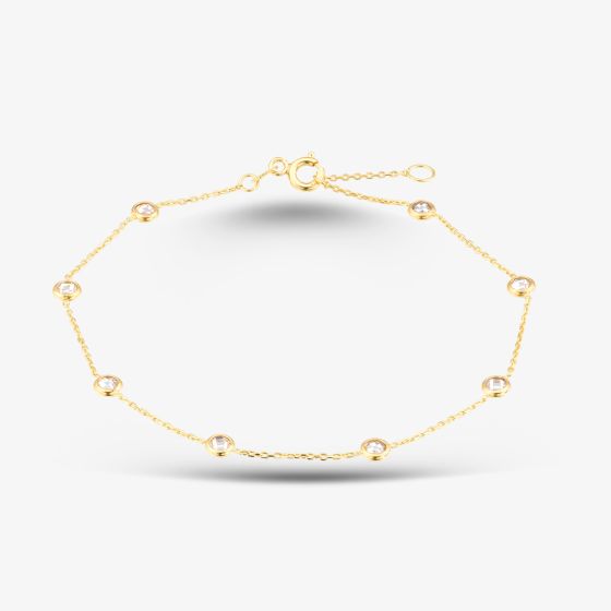 9ct Yellow Gold Cubic Zirconia Station Bracelet 1.29.1972