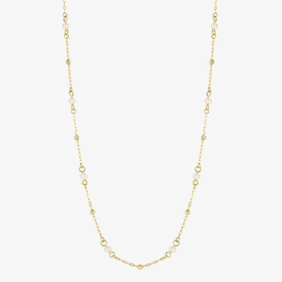 9ct Yellow Gold Freshwater Pearl & Ball Necklace GN367W