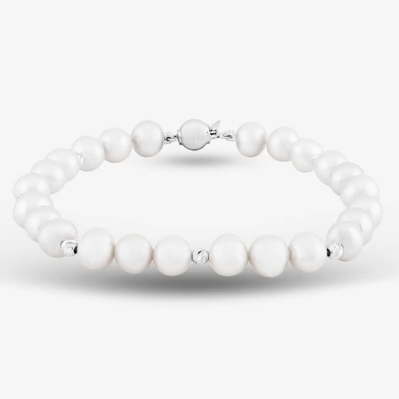 9ct White Gold 7.5 Inch Grey Freshwater Pearl Bead Bracelet BRZ70029FW