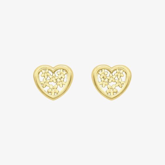 9ct Yellow Gold Flower Heart Stud Earrings 1.55.6889