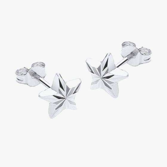 9ct White Gold Diamond Cut Star Stud Earrings 5.55.1483