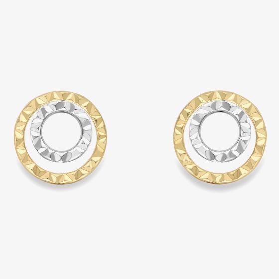 9ct Gold Two Colour Diamond Cut Circle Stud Earrings 120125127470