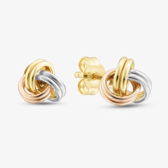9ct Three Colour Gold Knot Stud Earrings 3.58.7329