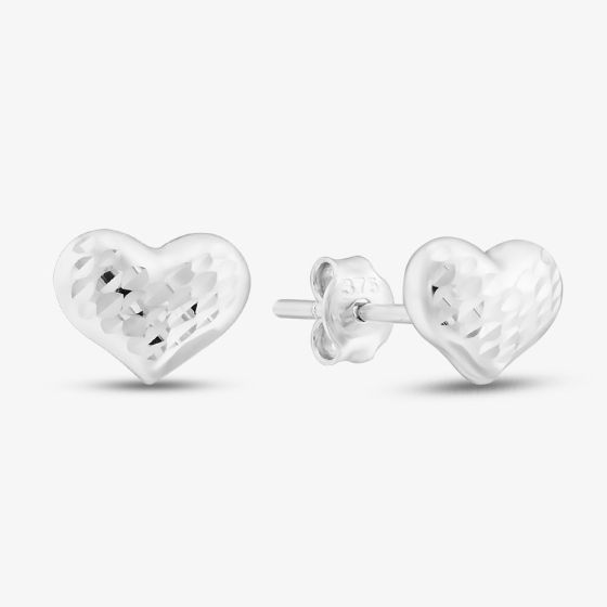 9ct White Gold Diamond Cut Heart Stud Earrings 5.55.8769