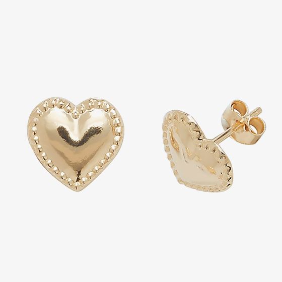 9ct Yellow Gold Heart Stud Earrings ES415