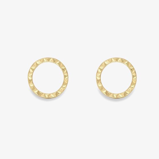 9ct Yellow Gold Diamond Cut Open Circle Stud Earrings 120125149028
