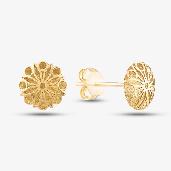 9ct Gold Satin Brushed Flower Circle Studs SE269