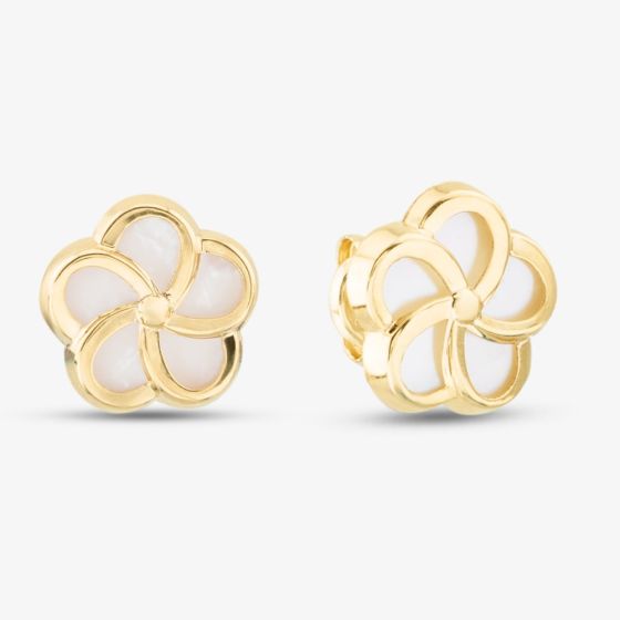 9ct Yellow Gold Mother of Pearl Flower Stud Earrings 1.59.0839