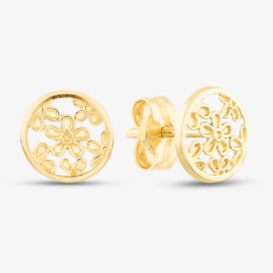9ct Yellow Gold 7mm Filigree Floral Stud Earrings 1.55.6899