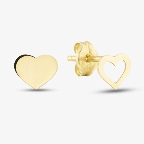 9ct Yellow Gold Contrasting Heart Stud Earrings 1.55.8883