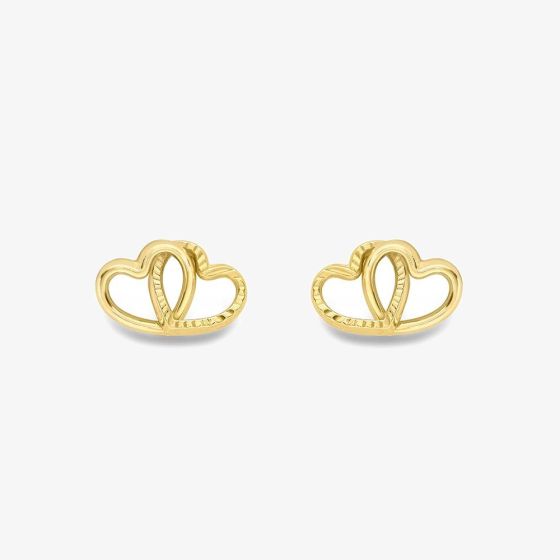 9ct Yellow Gold Double Heart Stud Earrings SE891