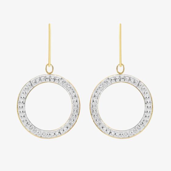 9ct Yellow Gold Textured Open Circle Dropper Earrings 1.58.2019