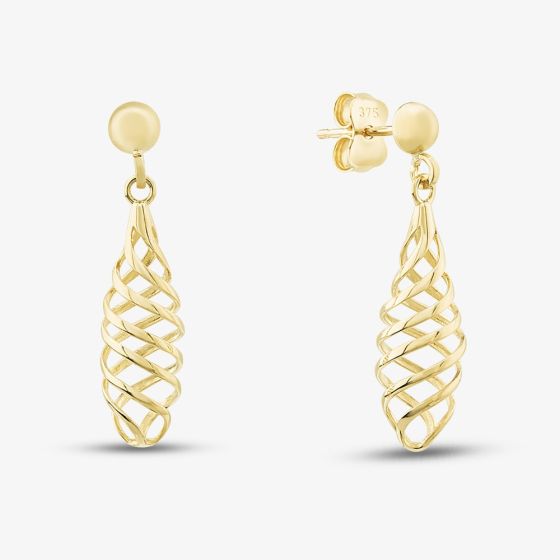 9ct Yellow Gold Spiral Lattice Dropper Earrings GER256