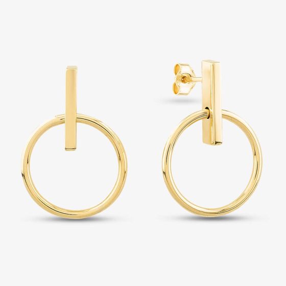 9ct Yellow Gold Bar & Open Circle Stud Dropper Earrings ER548