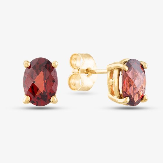 9ct Yellow Gold Oval Garnet Stud Earrings G40-5676-20
