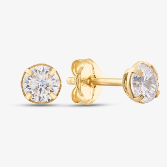 9ct Yellow Gold 4mm Round Crystal Stud Earrings 1.58.6989