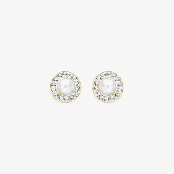 9ct Yellow Gold Freshwater Pearl and Crystal Stud Earrings 1.58.7559