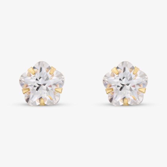 9ct Yellow Gold Crystal Flower Stud Earrings 1.58.8089