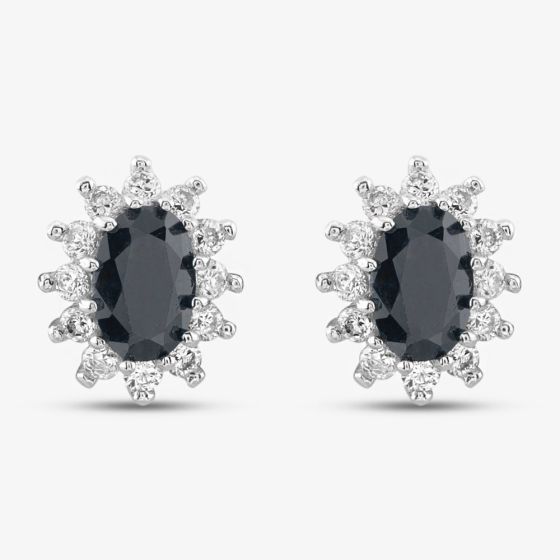 9ct White Gold Oval Cut Black Sapphire Cubic Zirconia Halo Stud Earrings 1.58.9649