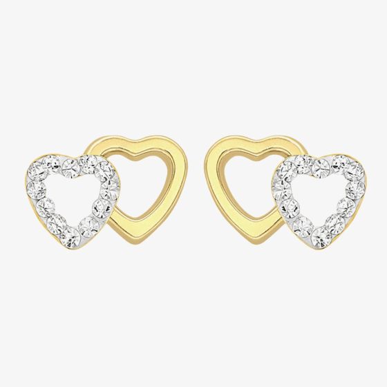 9ct Yellow Gold & Cubic Zirconia Double Heart Stud Earrings 1.58.8199