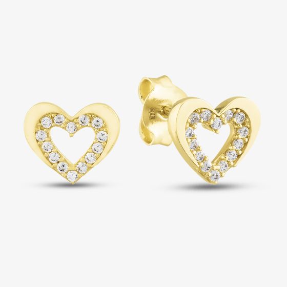 9ct Yellow Gold Cubic Zirconia Open Heart Stud Earrings E1625Y