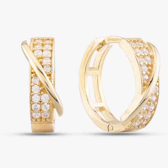 9ct Yellow Gold Cubic Zirconia Crossover Hoop Earrings E1627Y