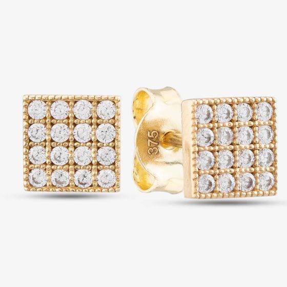 9ct Yellow Gold Cubic Zirconia Square Stud Earrings E1639Y